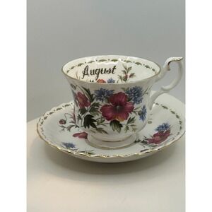 Royal Albert August Poppy Teacup and Saucer Flower of the Month Series England